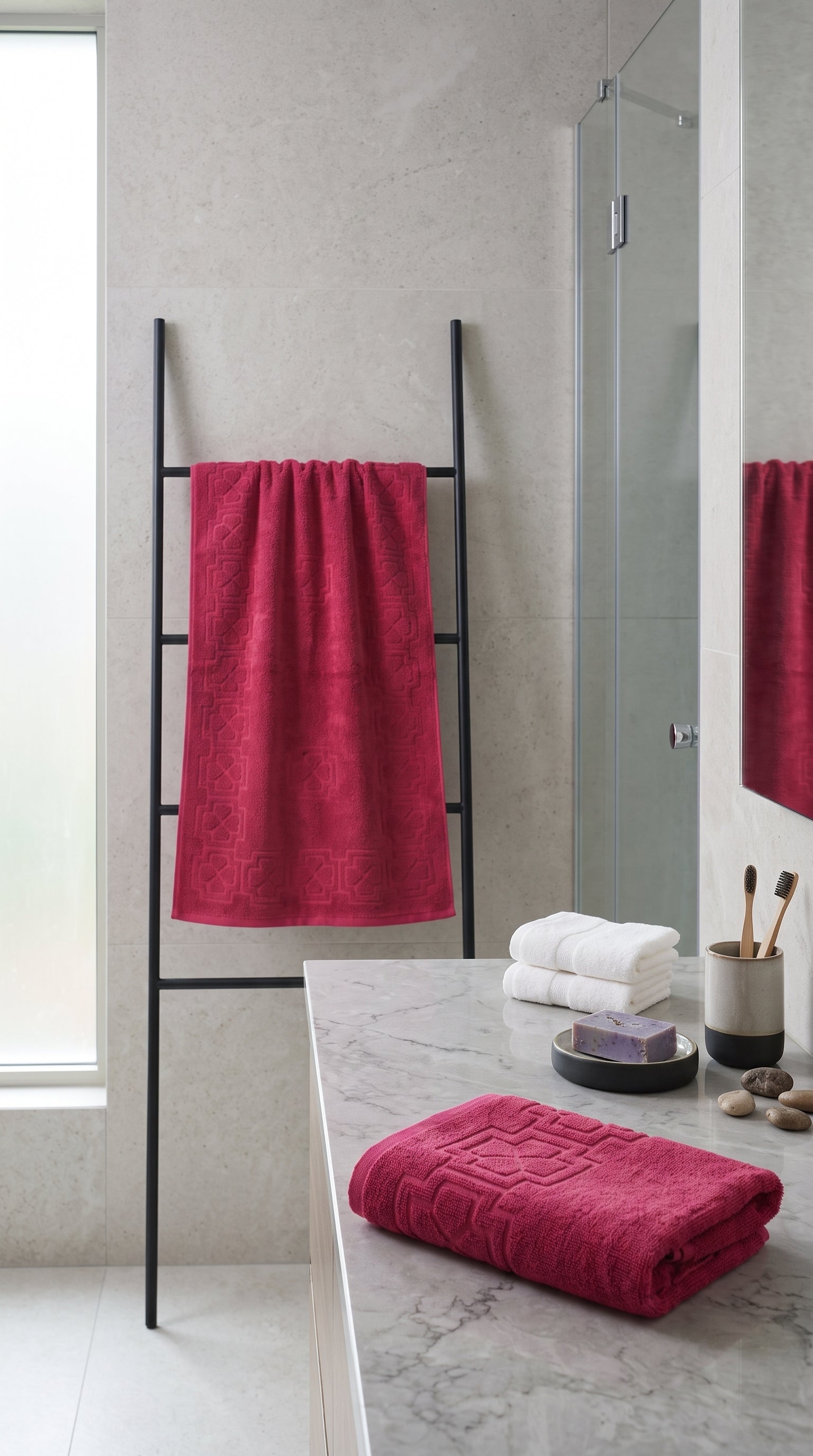 Magenta Pink Cotton Bath Towel Set of 2 | 100% Cotton Vibrant Absorbent Towels