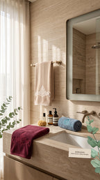 Pack of 3 Embroidered Hand Towels | Maroon, Beige & Teal, 100% Cotton, 50x90cm