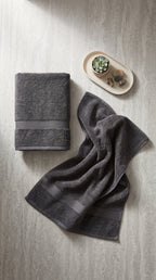 Grey Geometric Border Bath Towel Set of 2 | Premium Cotton, 70x140cm