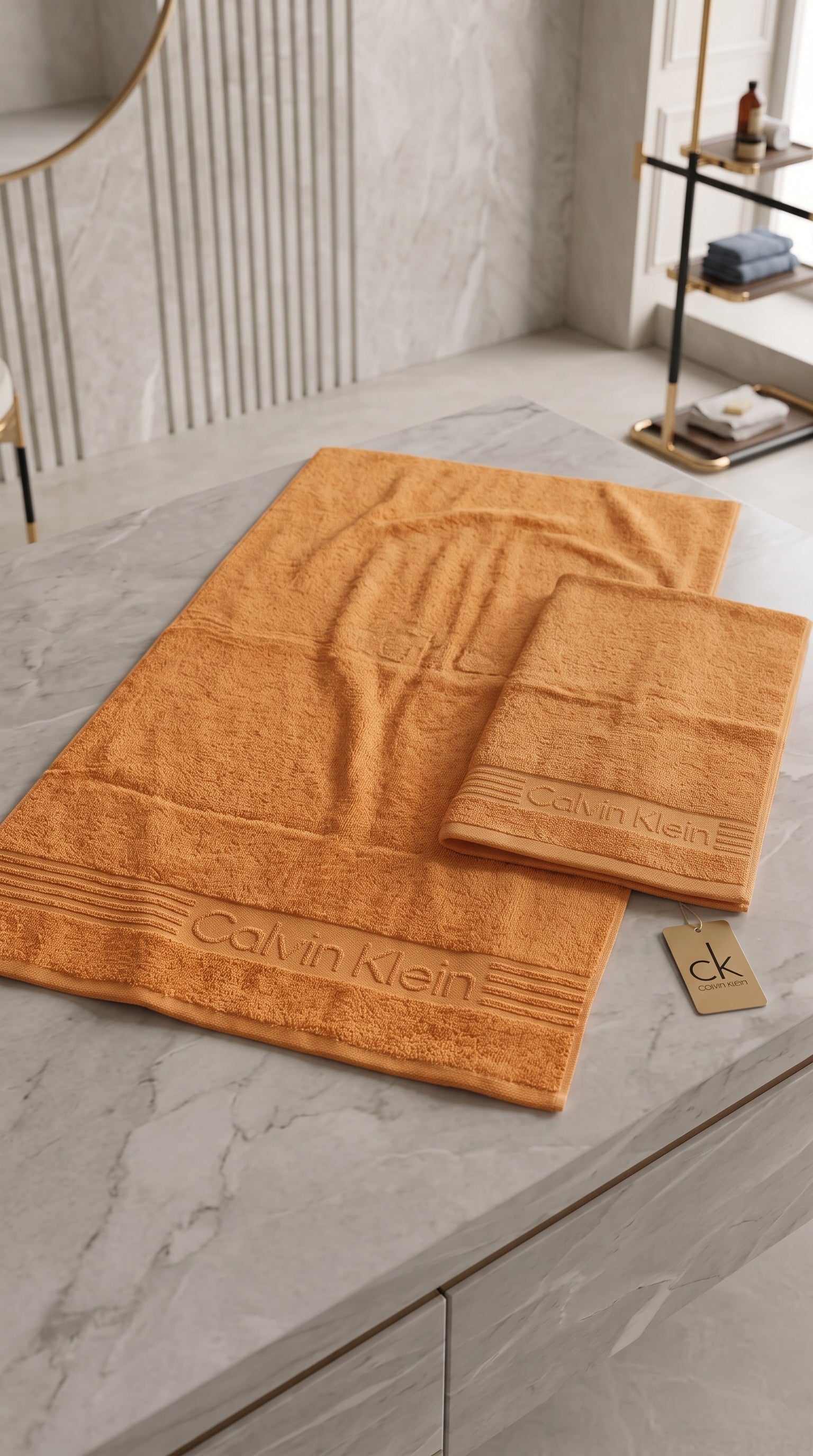 Golden-Orange Premium Cotton Towel Set | Bath Towel & Hand Towel Combo, 100% Cotton