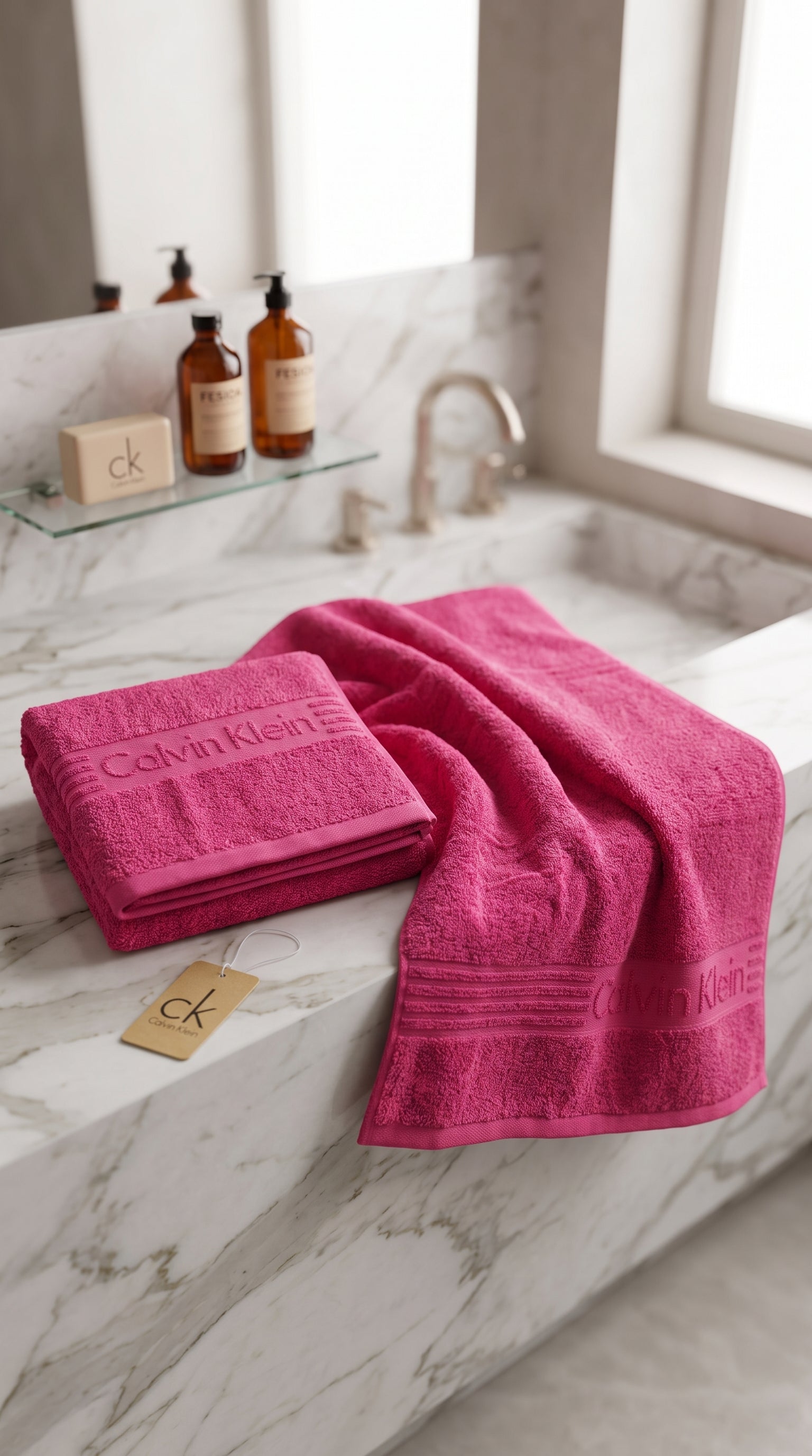 Hot Pink Premium Cotton Towel Set | Bath Towel & Hand Towel Combo, 100% Cotton