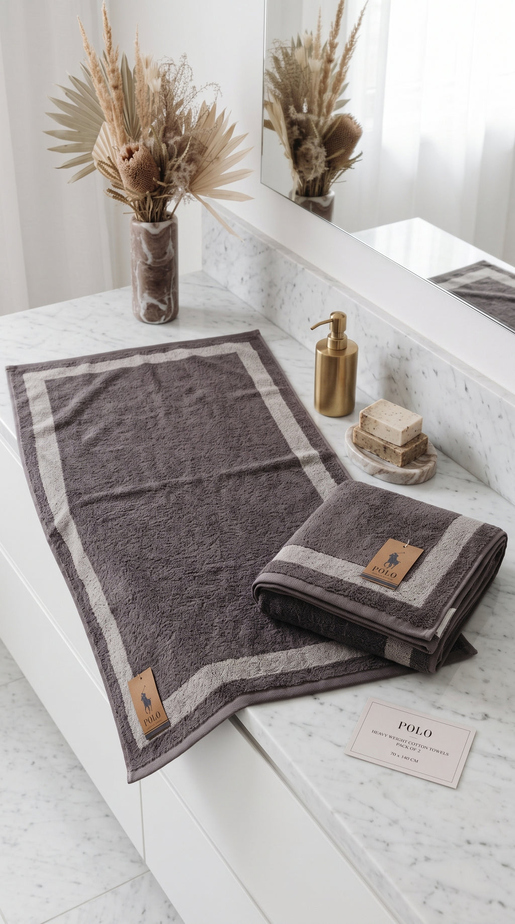 Grey Geometric Border Bath Towel Set of 2 | Premium Cotton, 70x140cm