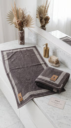 Grey Geometric Border Bath Towel Set of 2 | Premium Cotton, 70x140cm