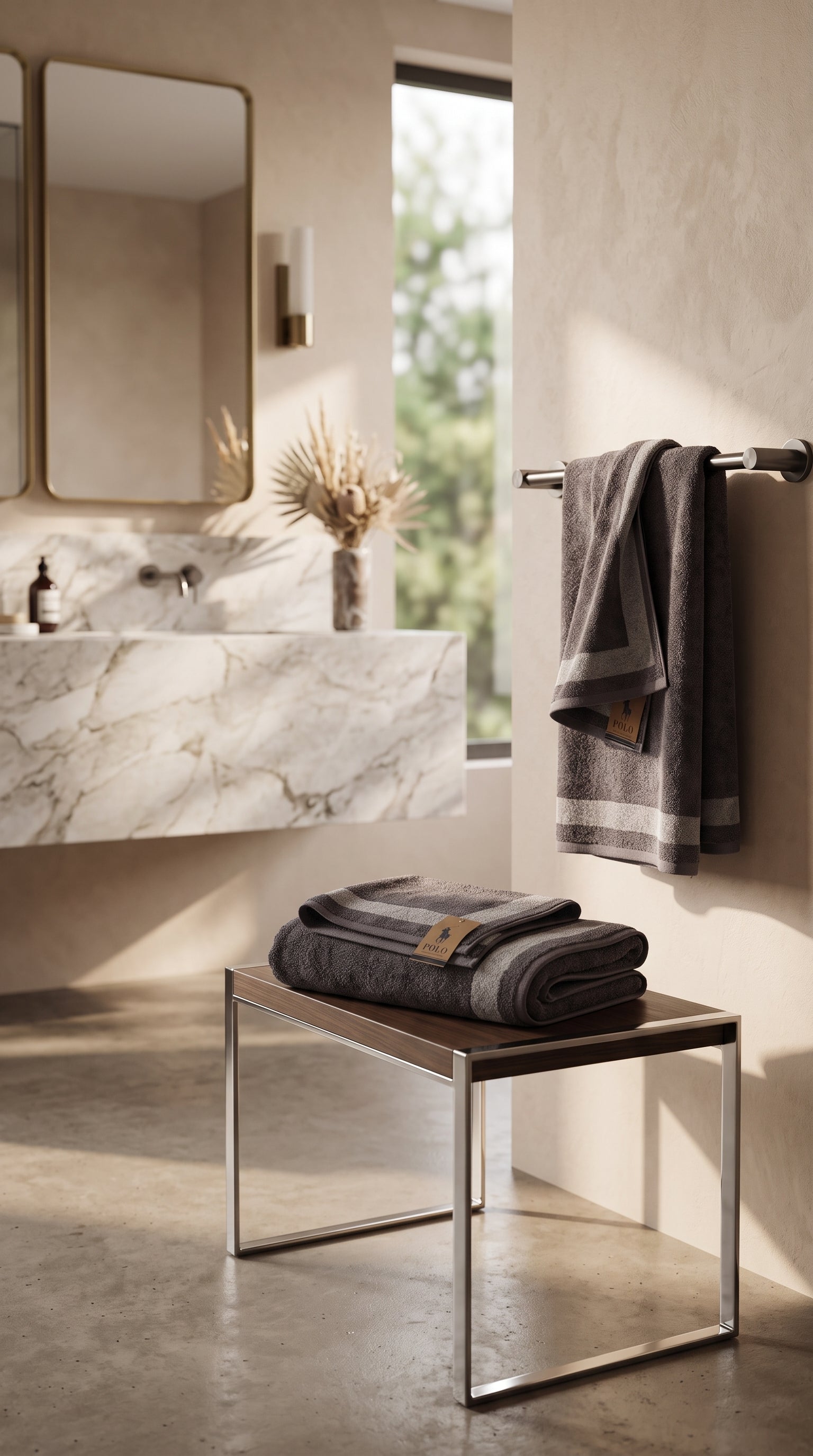 Grey Geometric Border Bath Towel Set of 2 | Premium Cotton, 70x140cm