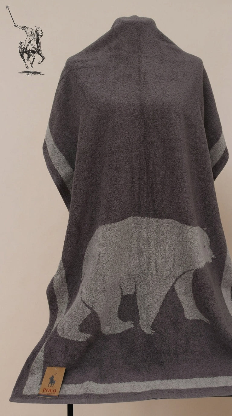 Grey Geometric Border Bath Towel Set of 2 | Premium Cotton, 70x140cm
