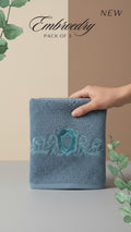 Pack of 3 Embroidered Hand Towels | Maroon, Beige & Teal, 100% Cotton, 50x90cm