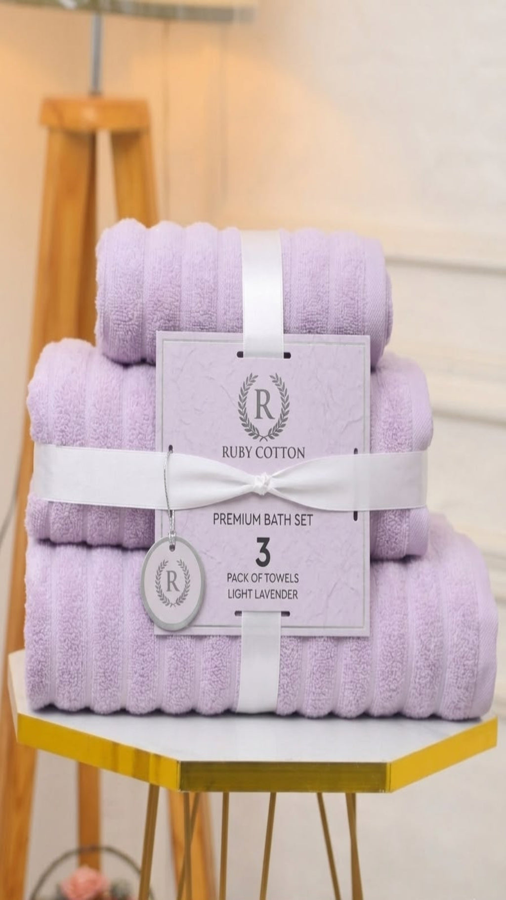 Luxury 100% Cotton Ribbed Towels | Soft Absorbent Bath Towel Set – Lavender