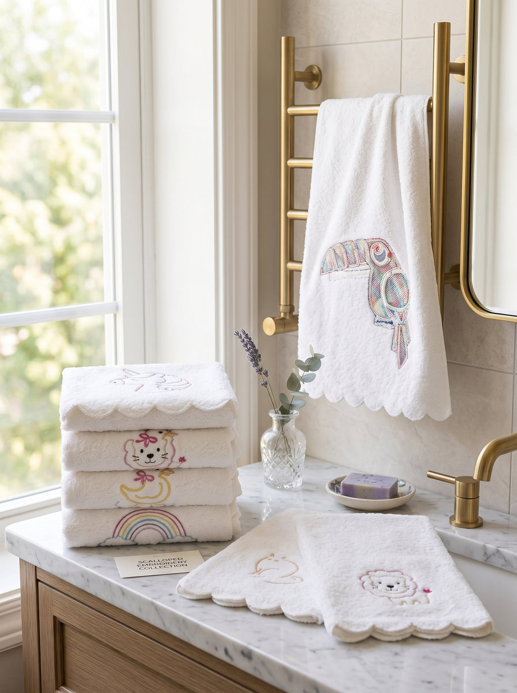Cute Embroidered Kids Hand Towel - 20" x 30" | Soft Cotton Towel for Children | Cartoon Design Bathroom Towel