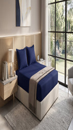 Navy Blue Stripe Fitted Bedsheet Set - King Size | Includes 2 Pillow Covers | Micro Cotton Bedding