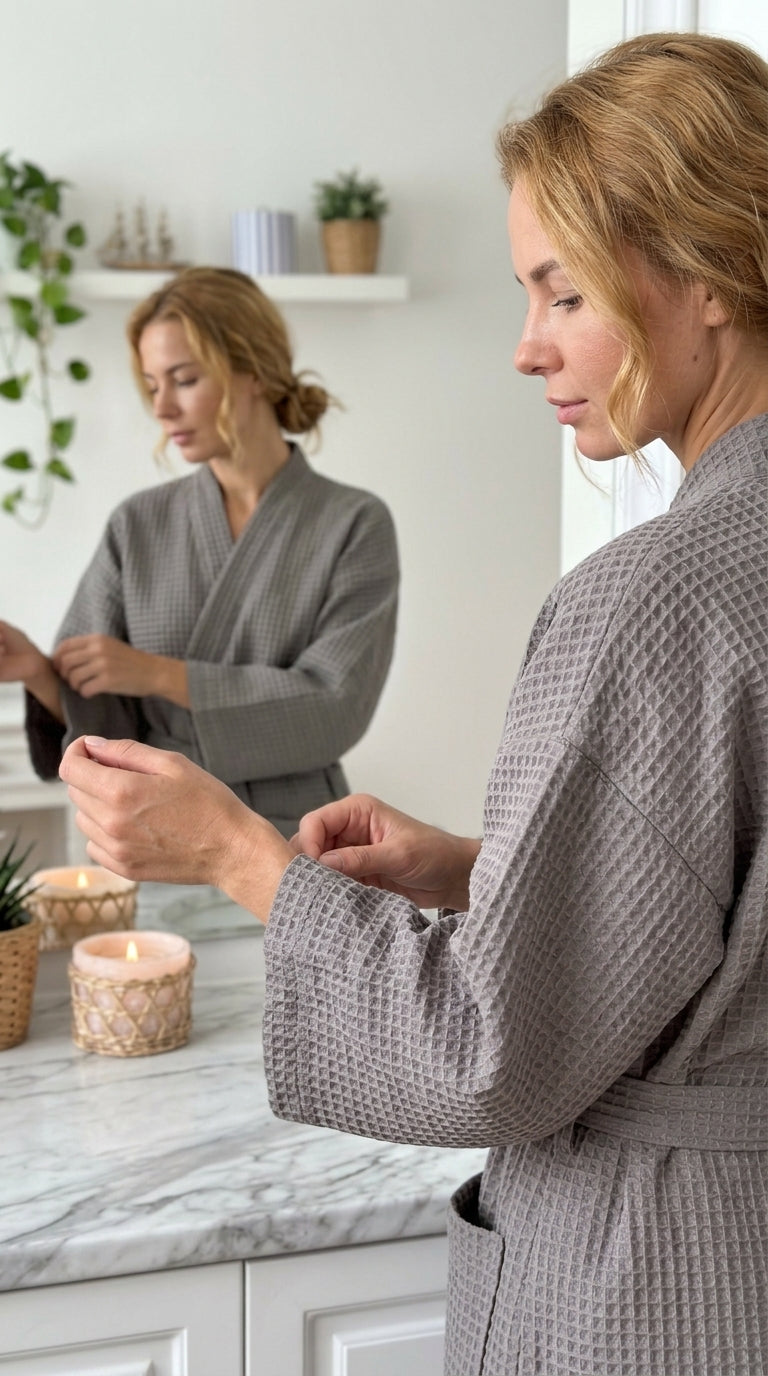 Unisex Waffle Bathrobe Set | Premium Yarn-Dyed Cotton Robe for Men & Women