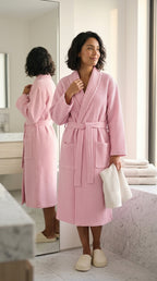 Unisex Waffle Bathrobe Set | Premium Yarn-Dyed Cotton Robe for Men & Women