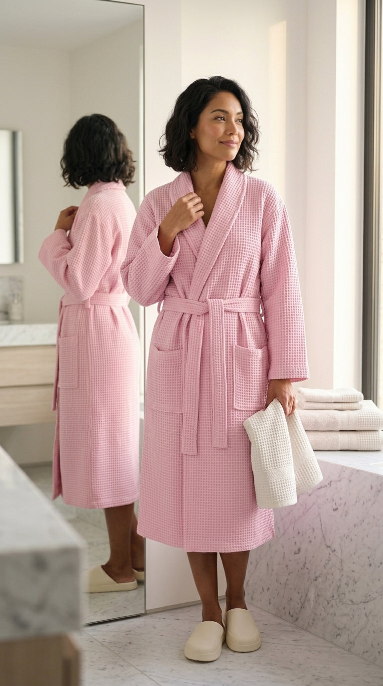 Unisex Waffle Bathrobe Set | Premium Yarn-Dyed Cotton Robe for Men & Women