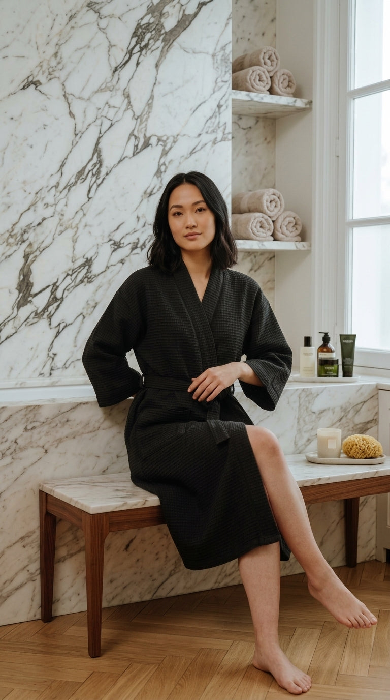 Unisex Waffle Bathrobe Set | Premium Yarn-Dyed Cotton Robe for Men & Women