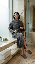 Unisex 500 GSM Velvet Bathrobe Set | Premium Robe & Slippers