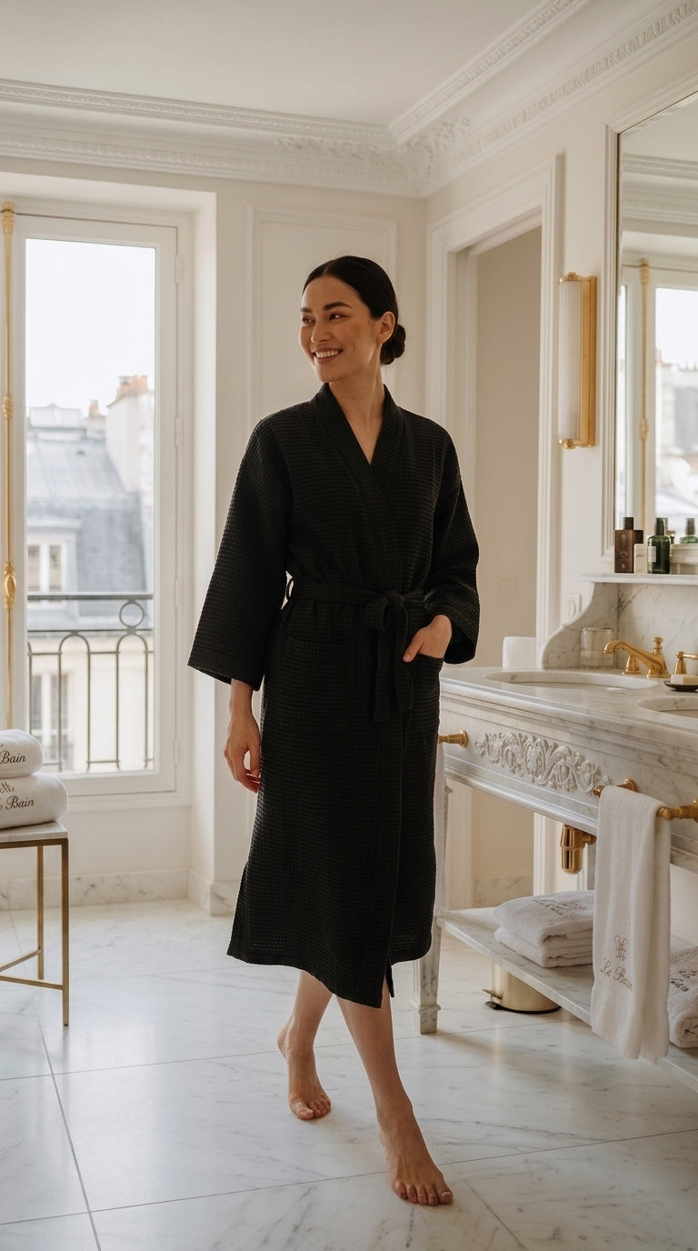 Unisex Waffle Bathrobe Set | Premium Yarn-Dyed Cotton Robe for Men & Women