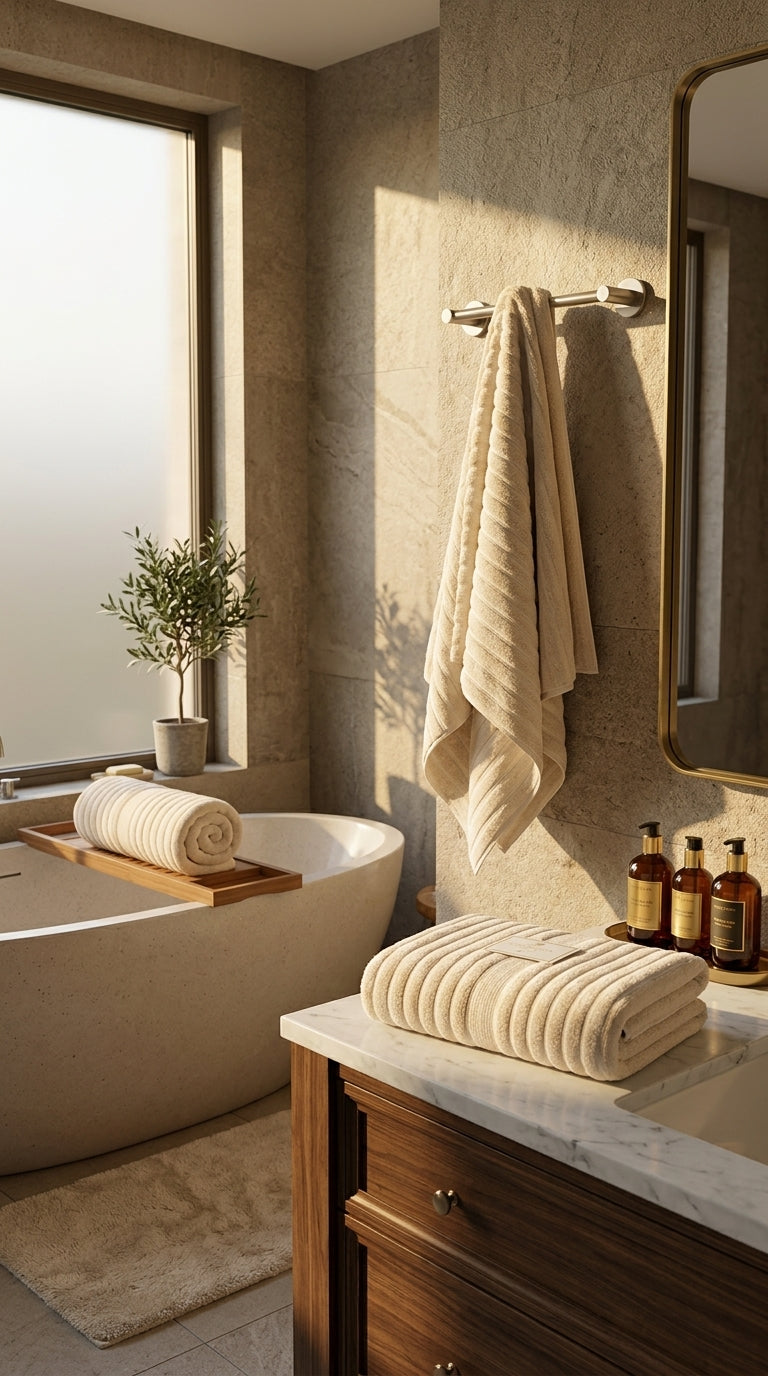 Luxury 100% Cotton Towel Set of 3 | Soft Absorbent Bath, Hand & Sheet Towels – Beige