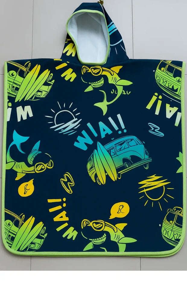 Premium Cotton Kids Hooded Poncho Towel – Soft & Absorbent Bath/Beach Towel (Ages 5-7 Years)