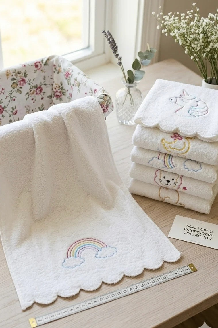 Cute Embroidered Kids Hand Towel - 20" x 30" | Soft Cotton Towel for Children | Cartoon Design Bathroom Towel